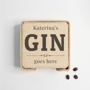 Personalised Burlap Coaster- Gin Goes Here