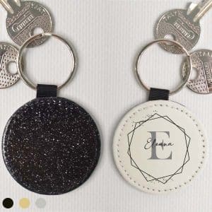 Personalized Key-Ring Round - Geometric Initial Black