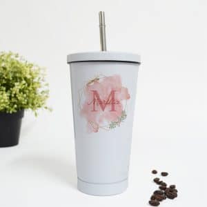Personalised Starbucks Bottle - Geometric Watercolor Initial and Name