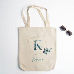 Personalised Tote Bag - Floral Initial and Name