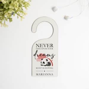 Personalised Door Hanger- Keep Sleeping Panda Red