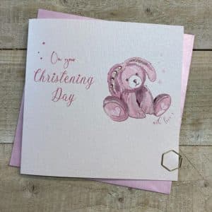 PINK BUNNY CHRISTENING CARD