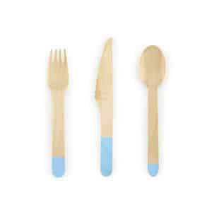 Wooden Cutlery, light blue, 16cm 18pc.
