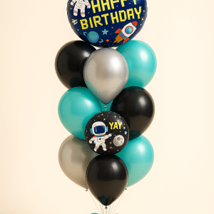Helium Balloon Bouquet with 12 latex and Happy Birthday Space Foils