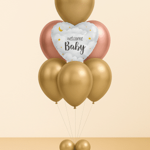 Helium Balloon Bouquet with 6 latex and Welcome Baby Foil balloon