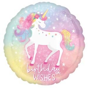 Standard Enchanted Unicorn Birthday Foil Balloon Round S40 Packaged 43 cm