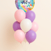 Gabby’s Dollhouse balloon bouquet with Gabby Cats foil balloon and pastel pink, purple, and white latex balloons with balloon base.