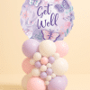 Pastel Get Well balloon arrangement with butterfly foil and pink-lilac-white balloon base.