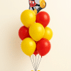 “Mickey Mouse balloon bouquet with red and yellow latex balloons and a Mickey foil topper.”