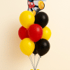 “Mickey Mouse balloon bouquet with red, yellow, and black latex balloons and a Mickey foil topper.”