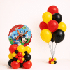 Mickey and Friends birthday balloon set with character balloon base and matching red yellow and black balloon bouquet