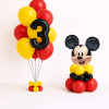 Mickey Mouse birthday balloon set with black number balloon bouquet and Mickey head balloon base in red yellow and black colours