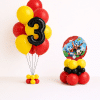 Mickey and Friends birthday balloon set with black number balloon bouquet and character balloon base in red yellow and black colours