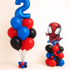 Spiderman birthday balloon set with custom number bouquet and Spiderman character column in red blue and black colours