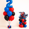Spiderman birthday balloon set with custom number bouquet and Spiderman character balloon arrangement in red blue and black colours
