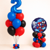 Spiderman birthday balloon set with custom number bouquet and round Spiderman foil balloon arrangement in red blue and black colours