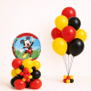 Mickey Mouse birthday balloon set with round character balloon base and matching red yellow and black balloon bouquet