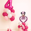 Minnie Mouse birthday balloon duo with pink number 4 balloon bouquet and Minnie Mouse Happy Birthday heart balloon base in pink and white colours