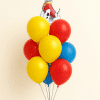 Paw Patrol Marshall foil balloon bouquet with red, yellow and blue latex balloons on a matching balloon weight base, displayed on a neutral background.