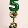 Jungle safari birthday balloon number column with green foil number and organic green brown beige balloon base
