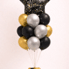 Luxury black gold and silver birthday balloon bouquet with happy birthday star foil balloon and chrome latex balloons elegant celebration decoration