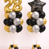 Black gold and silver birthday balloon duo with gold number balloons and happy birthday star foil bouquet luxury celebration decoration