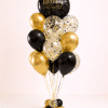 Black and gold birthday balloon bouquet with happy birthday round foil balloon gold chrome latex and black gold confetti balloons elegant celebration decoration