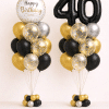 Black and gold birthday balloon duo with custom number foil balloons and happy birthday confetti round balloon elegant celebration set