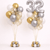 Gold silver and white birthday balloon duo with silver number balloons and gold confetti balloons elegant celebration decoration set