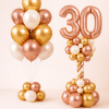 Rose gold number balloon column with matching blush gold ivory helium balloon bouquet elegant birthday decoration