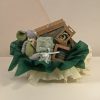 Forest green baby gift box with soft mouse toy, sage baby blanket, silicone bib, cup and teether, beautifully presented with dark green and ivory wrapping.