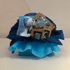 Baby boy gift box with soft blue plush puppy, AMEK Toys silicone divided plate, cup and teether, presented in blue gift wrapping.